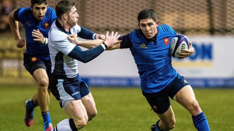 Women's Six Nations Championship Round 4, Broadwood Stadium, Cumbernauld, Scotland 11/3/2016Scotland vs FranceScotland's Hugh Fraser with Anthony Belleau of FranceMandatory Credit ©INPHO/Craig Watson