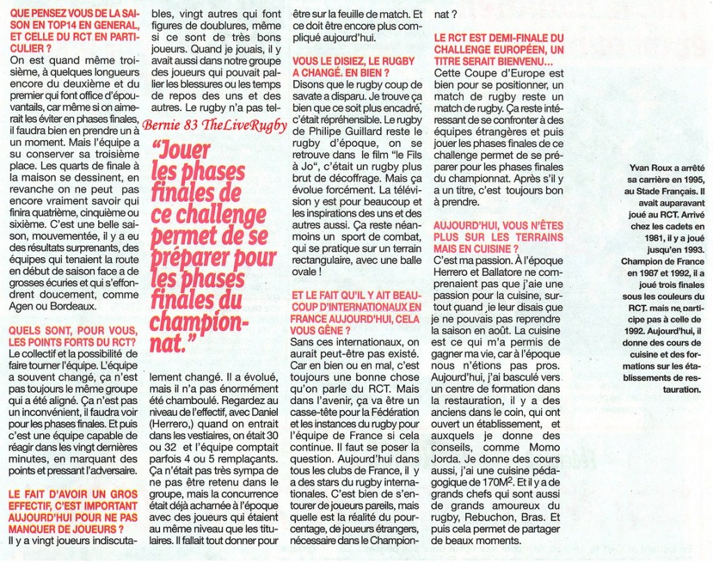 Yvan Roux s'exprime pour Rugby Infos Toulon Blog RCT